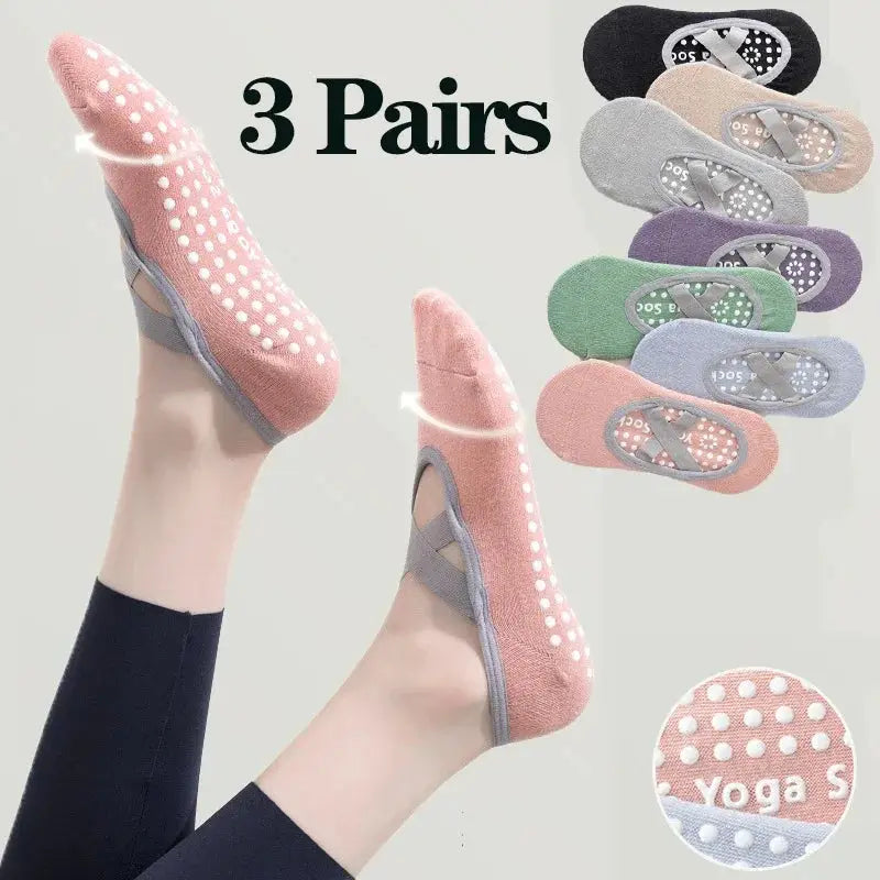 Three Pairs Professional Women Yoga Socks Silicone Anti Slip Backless Breathable Bandage For Yoga Pilates Ballet Sport