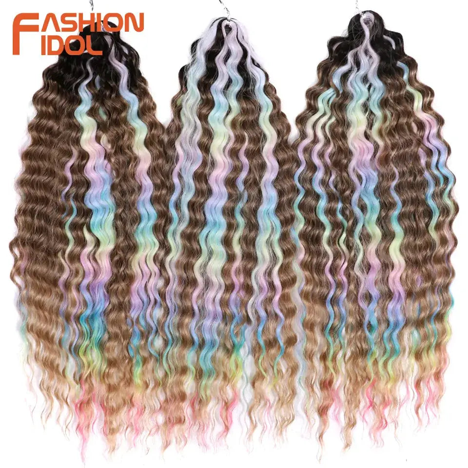 Fashion Idol 4-pack 22in rainbow ombre Ariel-curl crochet hair extensions