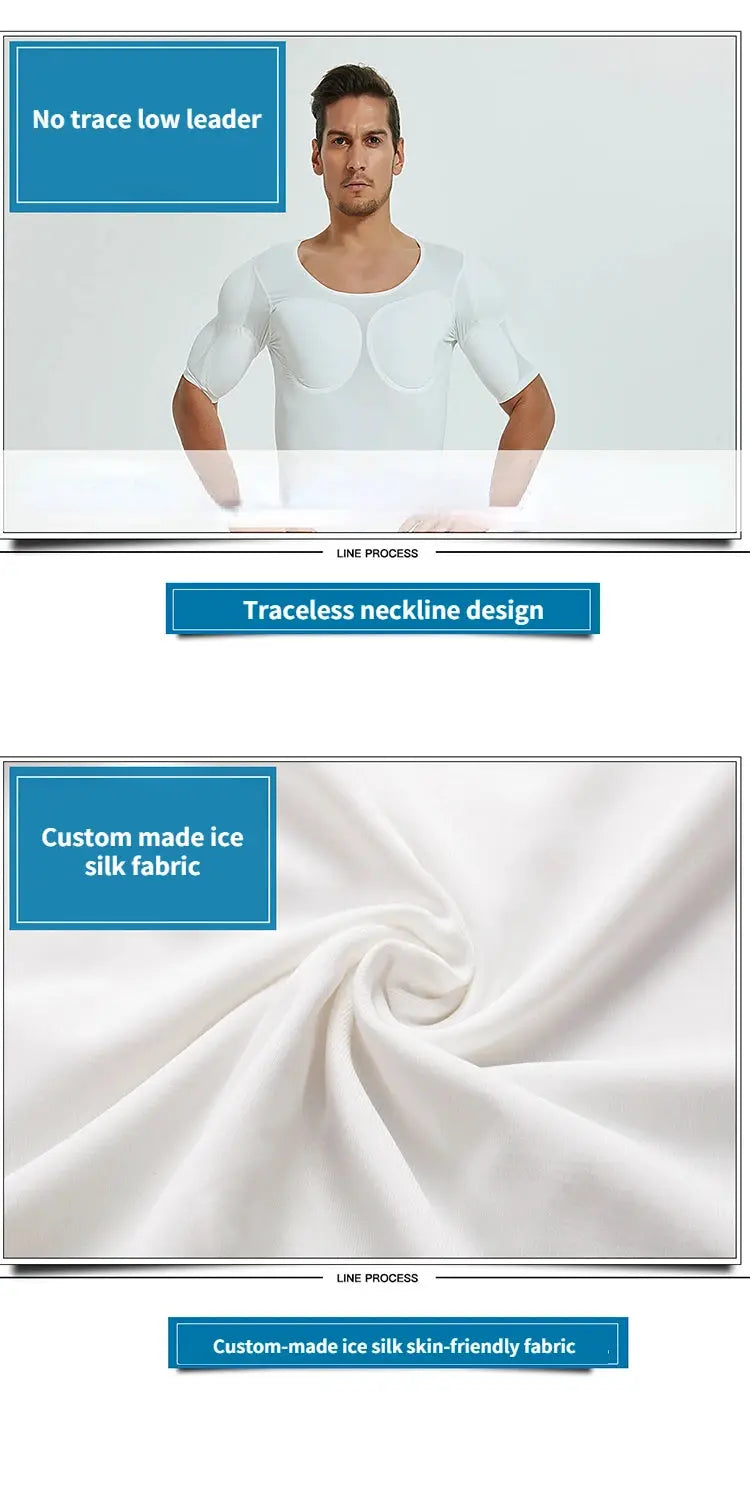 Simples Market 3D fake muscle shirt with chest and arm padding in white ice silk fabric