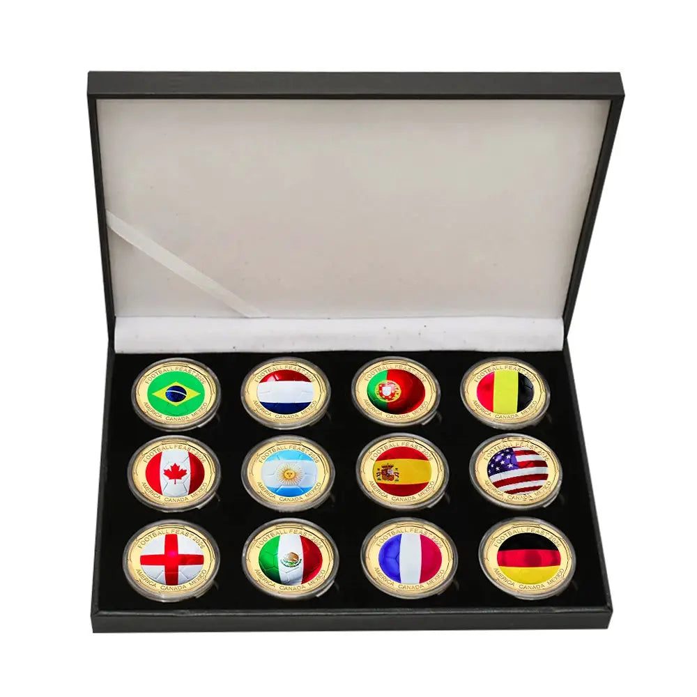 12 Piece Football Commemorative Coin Set in Box 2026 Soccer Souvenirs