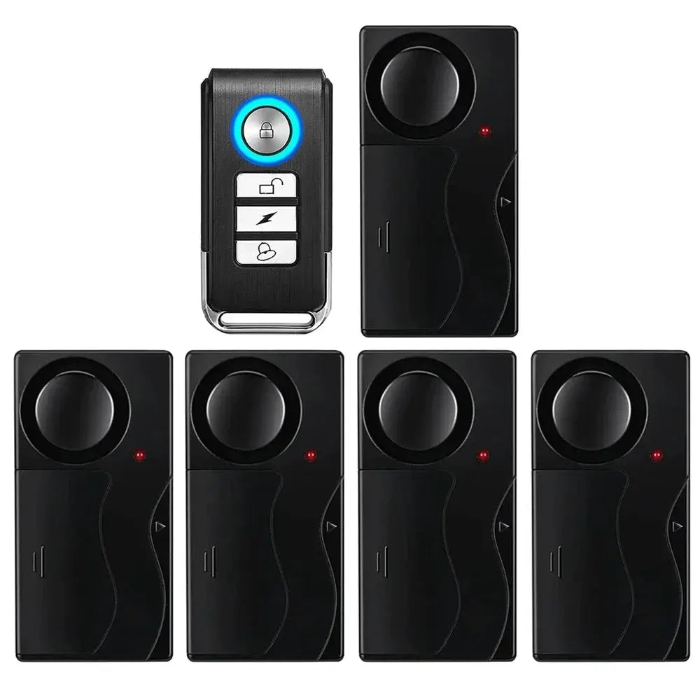 Simples Market wireless vibration alarm system with remote, 110dB, 5 black door/window sensors