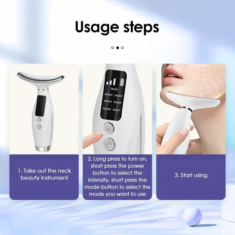 7 Colors LED Face And Neck Beauty Device With Vibration Massage And LED Light Therapy For Home Use 7 Modes 3 Levels