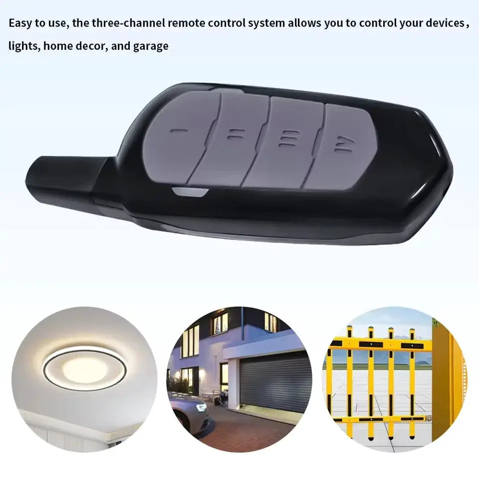 Garage remote control duplicator by Simples Market, 433MHz, black remote with four gray buttons