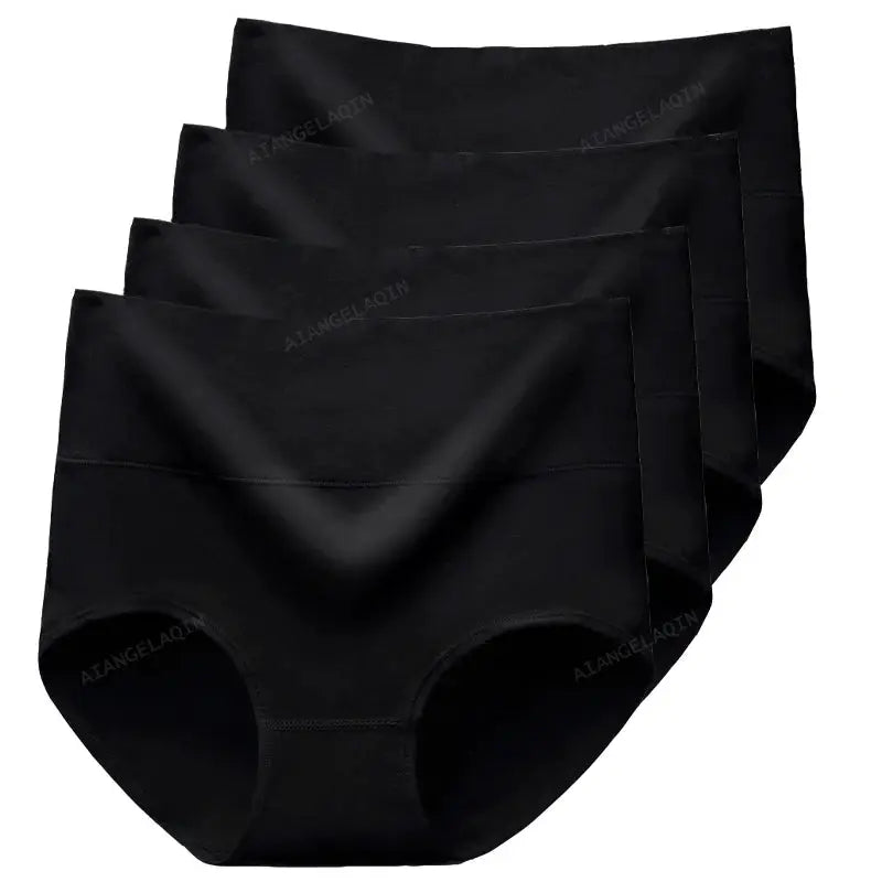 4Pcs High-Waist Cotton Panties for Women, black body-shaping briefs, plus-size undergarments by Simples Market