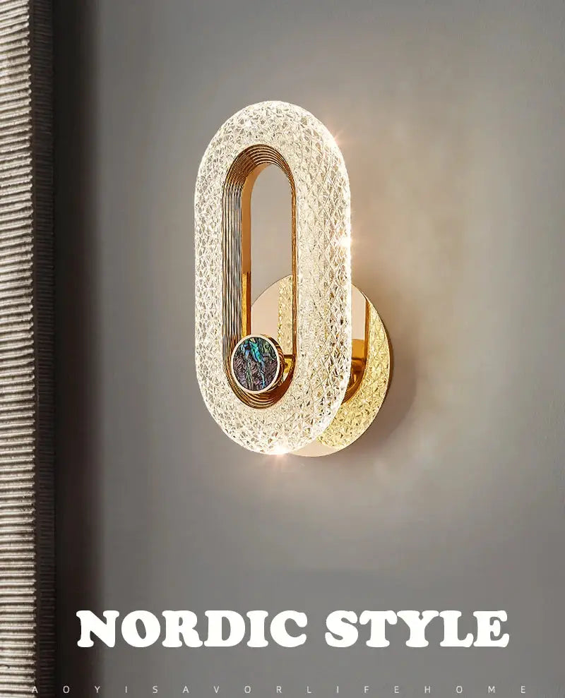 Simples Market Nordic luxury wall lamp with gold-tone iron base and crystal acrylic lampshade, LED night sconce.