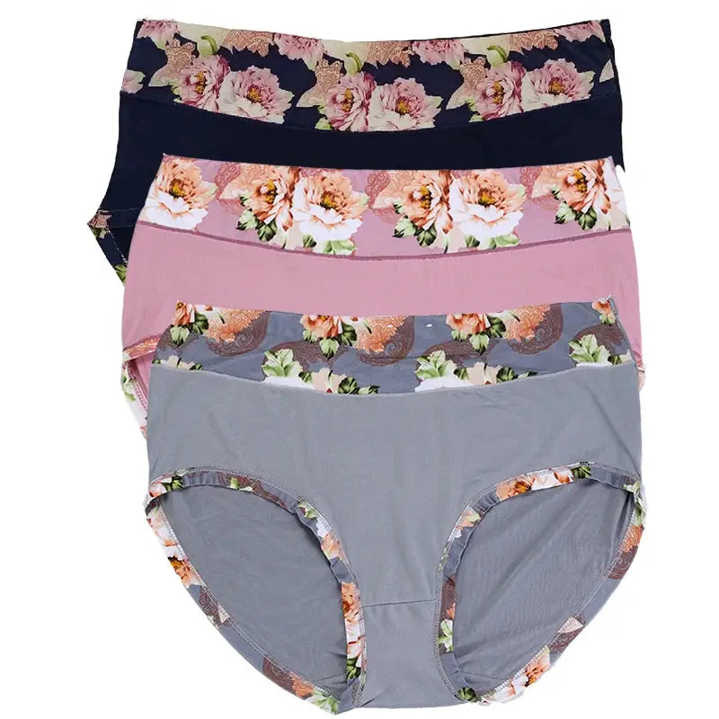 Women's 3-pack floral print panties; plus-size briefs in assorted colors by Simples Market