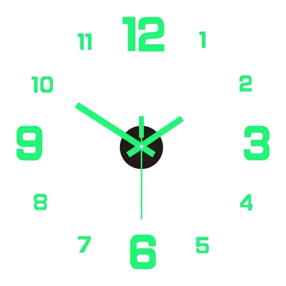 Digital clock wall sticker with glowing neon-green numbers and hands for DIY bedroom decor