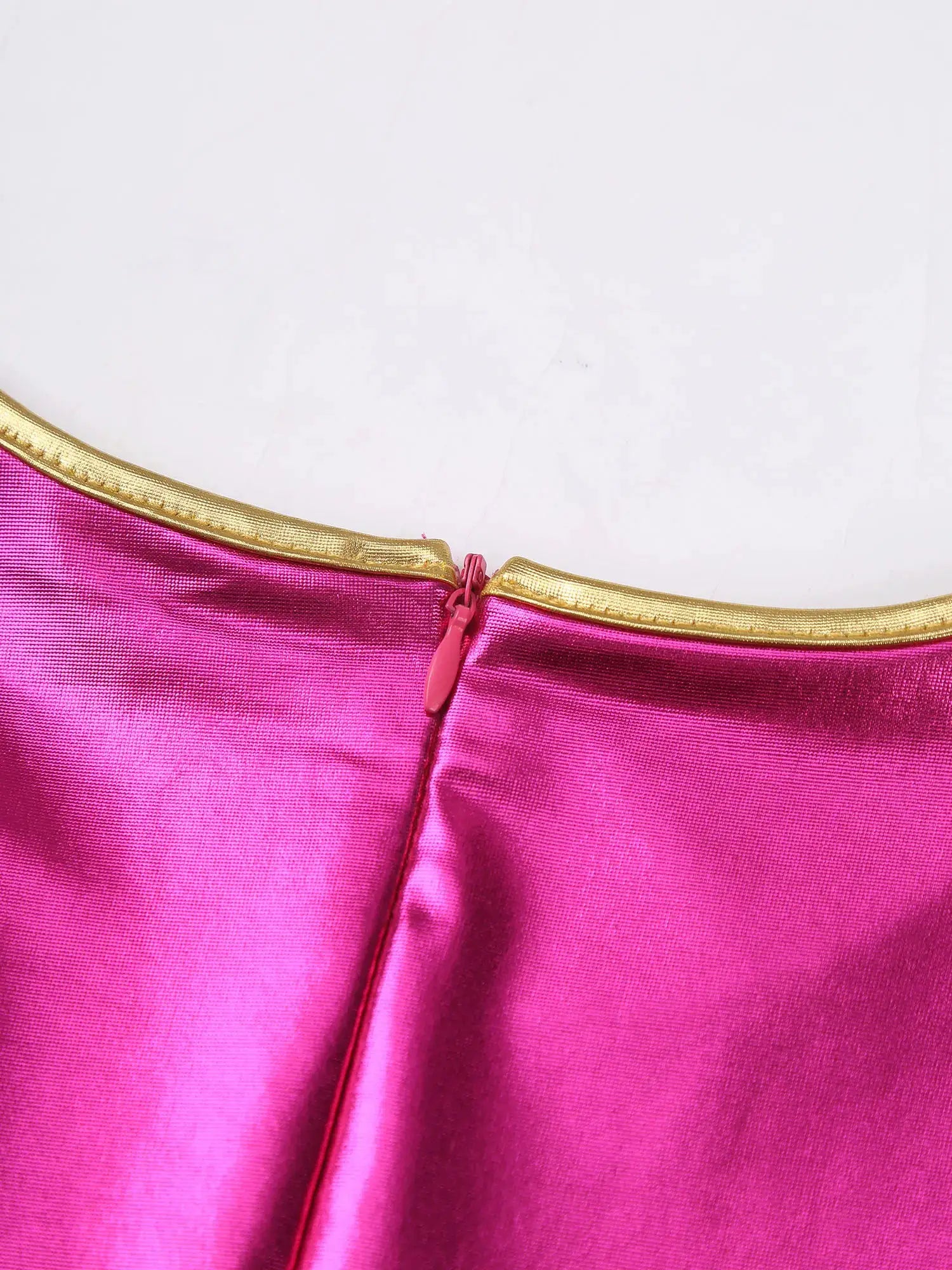 Simples Market Womens pink metallic jumpsuit with gold trim and pink zipper