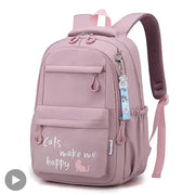 Pink Kawaii School Backpack featuring a cute design with a cat motif and practical storage for school and travel.