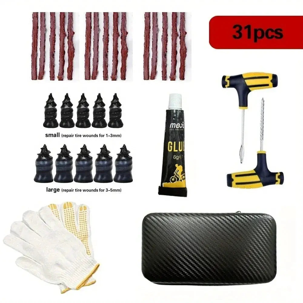 Ultimate Tire Repair Tool Kit by Simples Market — 31-pc puncture set with tire strips, plugs, glue, gloves, case
