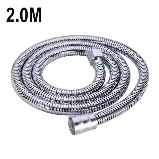 Stainless steel braided shower hose, 2.0m, silver with metal fittings