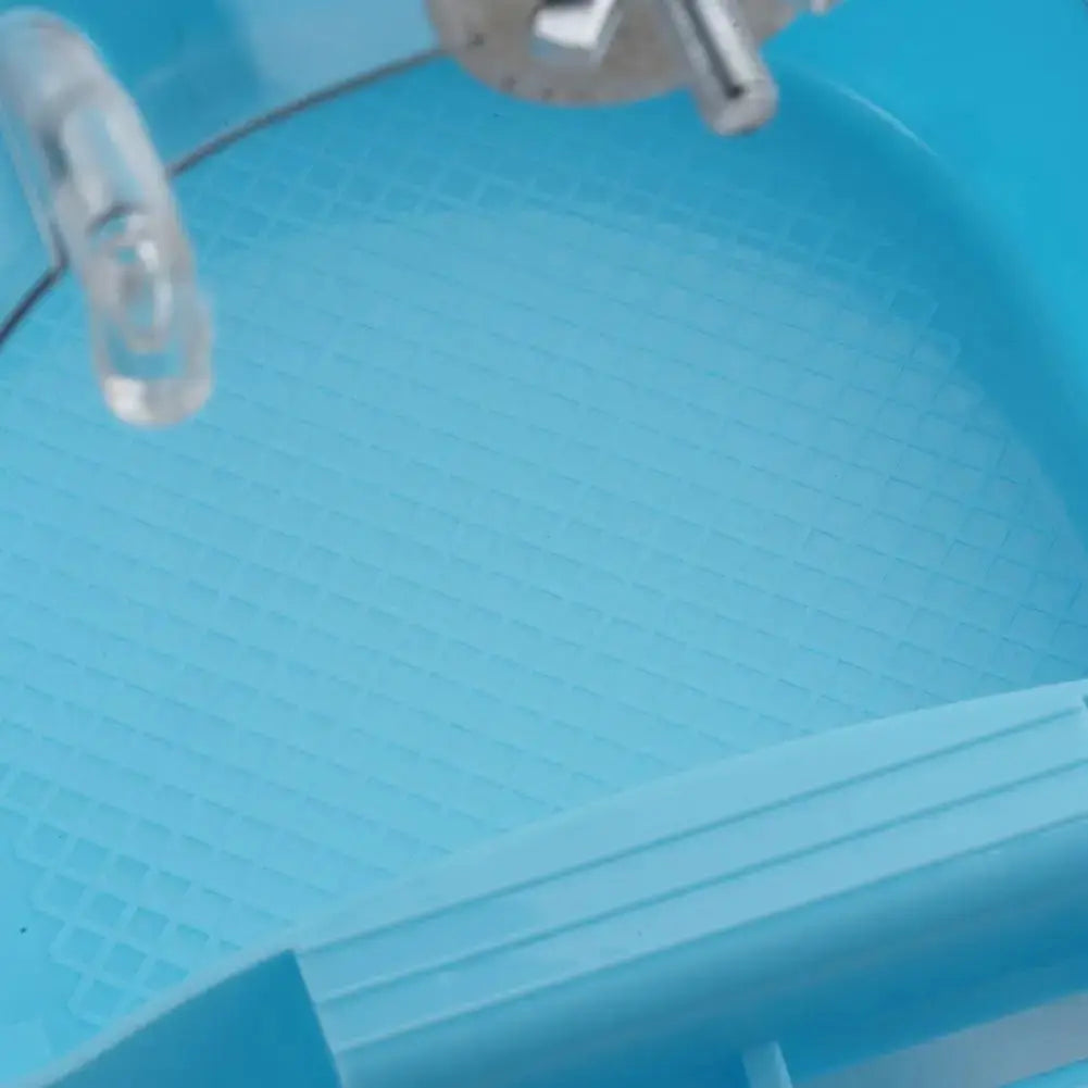 Blue hanging bird bath cube with grid floor for small parrots and canaries