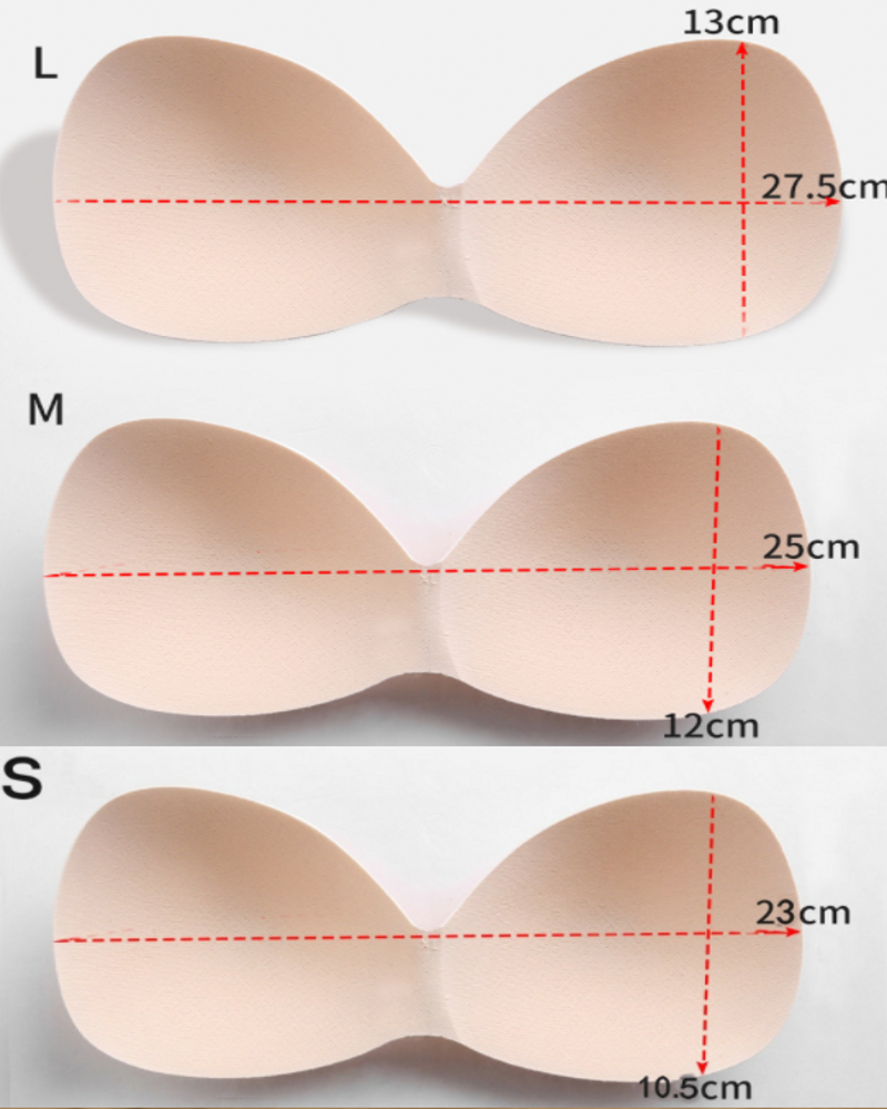 Simples Market women's nude sponge foam bra pads for bikinis; three sizes L, M, S with measurements.