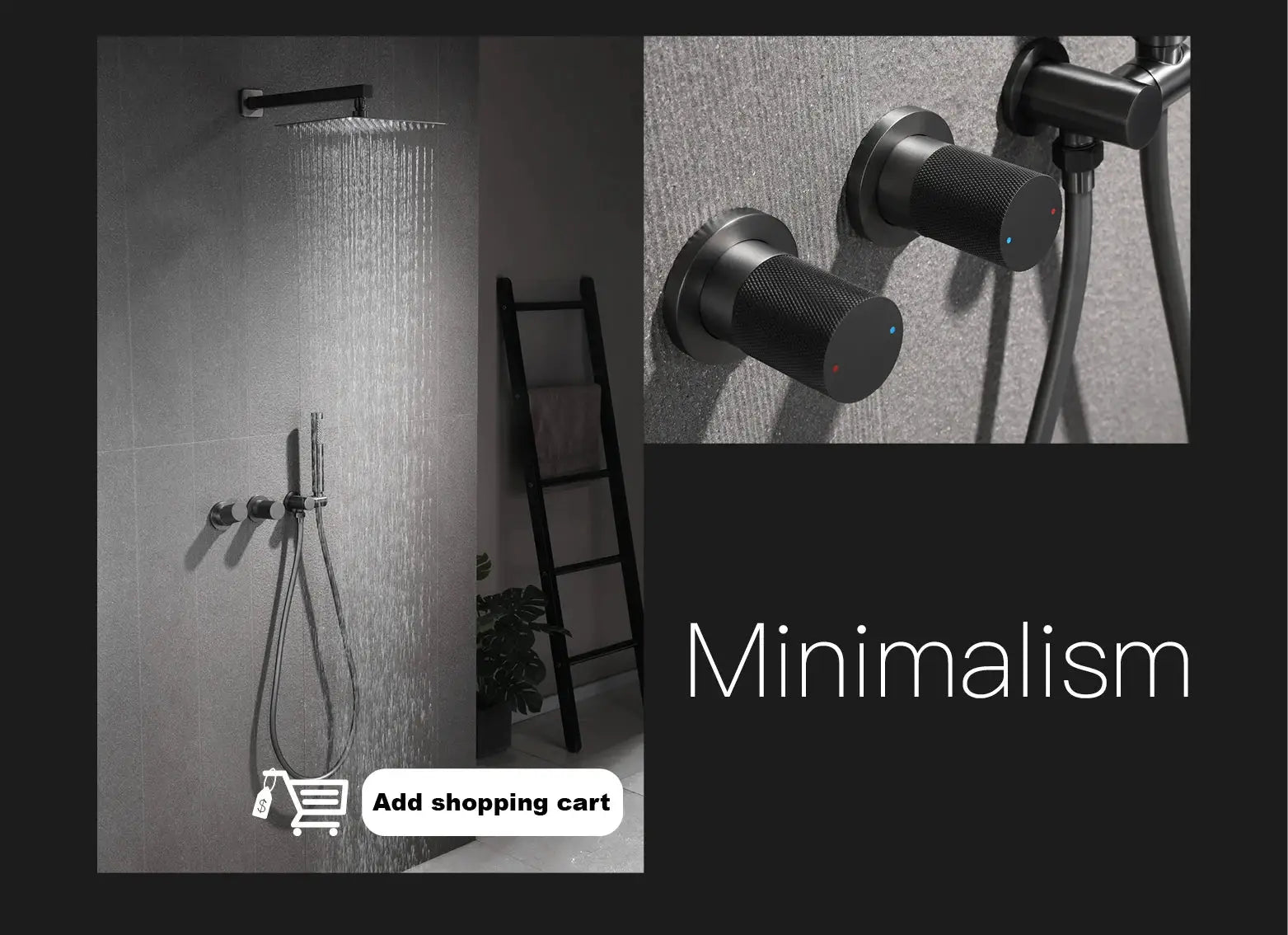 Simples Market brass black round bathroom faucet set with hot/cold knobs and handheld shower