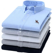 Men's oxford shirt set of 7; casual pure cotton, top light blue with horse embroidery