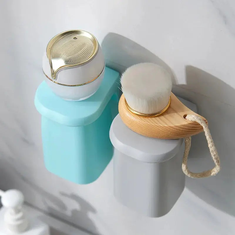 Two Simples Market magnetic mouthwash cup wall-mounted toothbrush racks in blue and gray with wooden brush