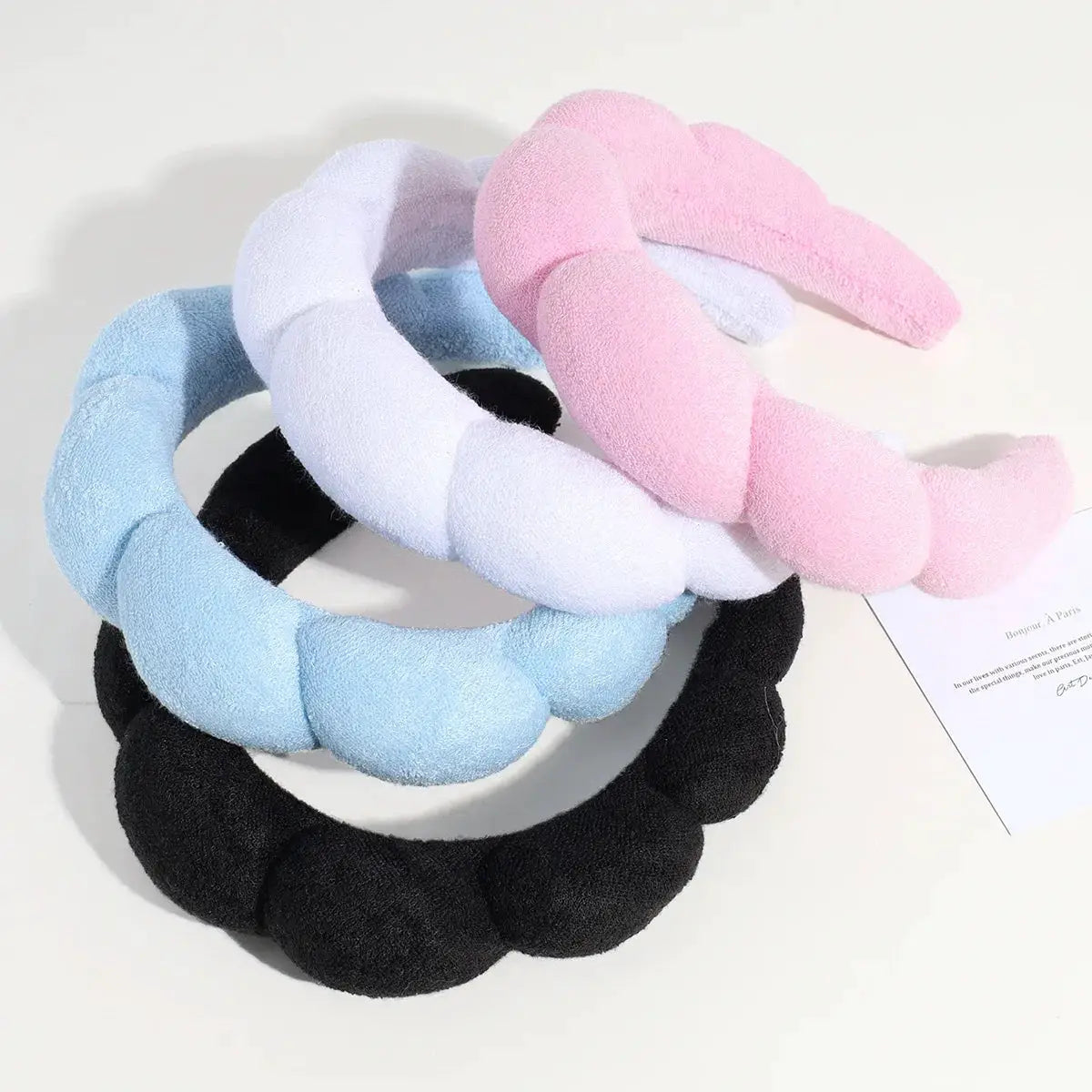 Three Piece Bubble Headband Set With Wristbands And Scrunchies For Face Washing Makeup And Shower Spa Skincare
