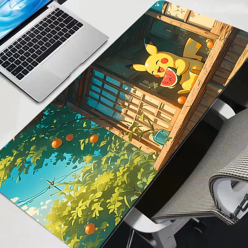 Large Pikachu Themed Mouse Pad Rubber Desk Mat With Locking Edge For PC Gaming Premium Build