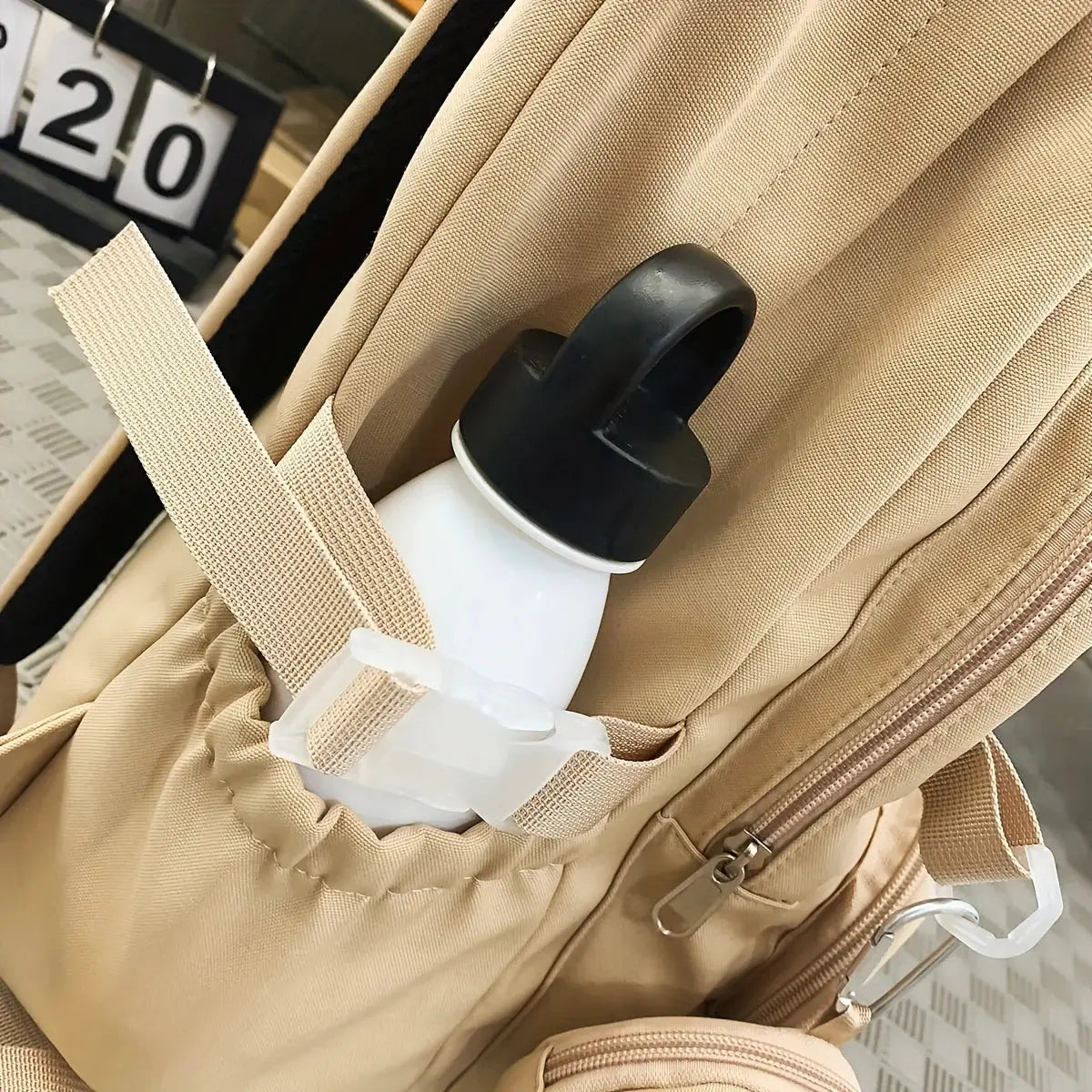 Simples Market beige large-capacity sports travel backpack with side water bottle pocket