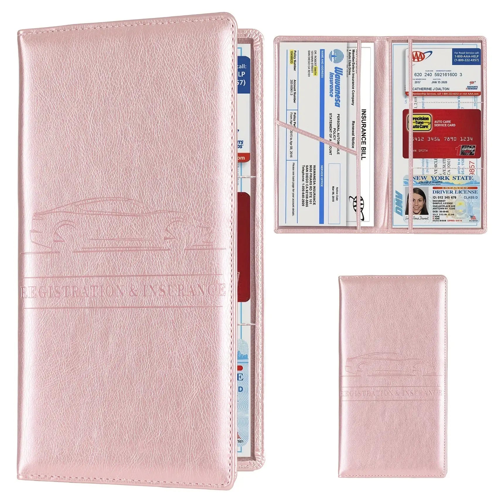Men's card holder wallet in pink rose-gold leather with multiple card slots, Simples Market