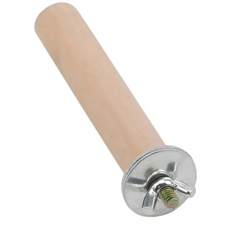 Parrot perch stick, wooden dowel with metal mounting disc and screw bolt for bird cages and parakeet toys