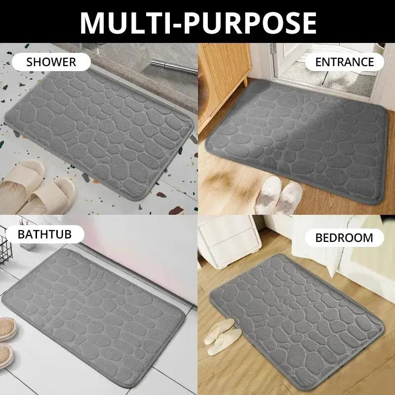 CozyNest Embossed Fiber Carpet Anti Slip Mat With Memory Foam Velvet Pebble Pattern For Bathroom And Living Room