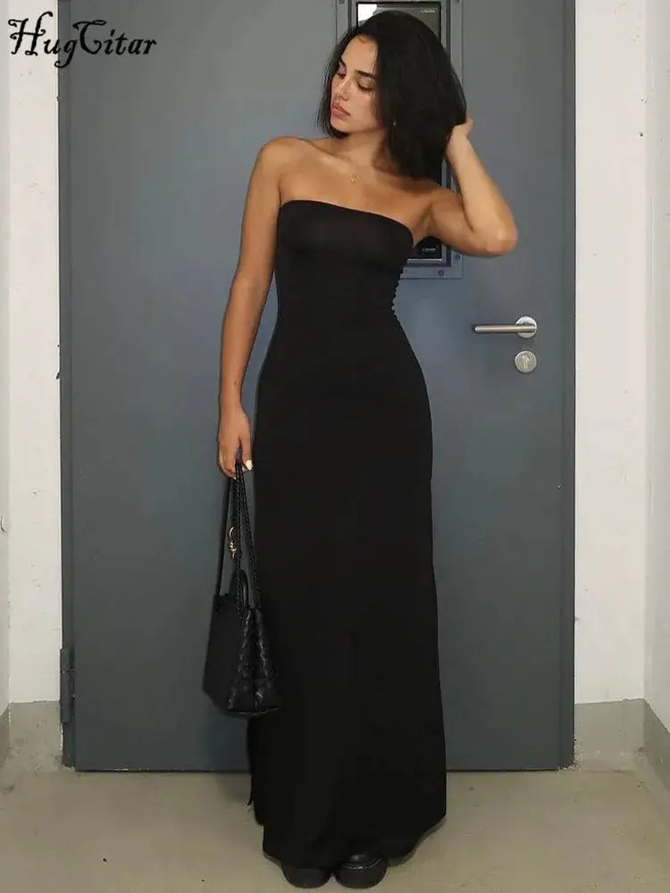 Black Strapless Bodycon Maxi Dress For Elegant Evening Wear Fall Winter 2024 Prom