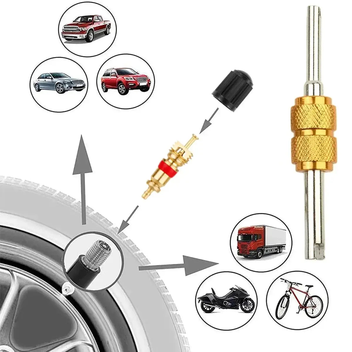 Simples Market universal tire valve core remover tool kit with cores and caps for car, motorcycle, bicycle tires
