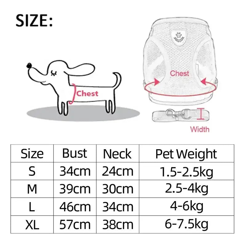 Adjustable Polyester Mesh Cat Harness Vest And Leash Set For Small To Medium Dogs And Cats With Reflective Piping