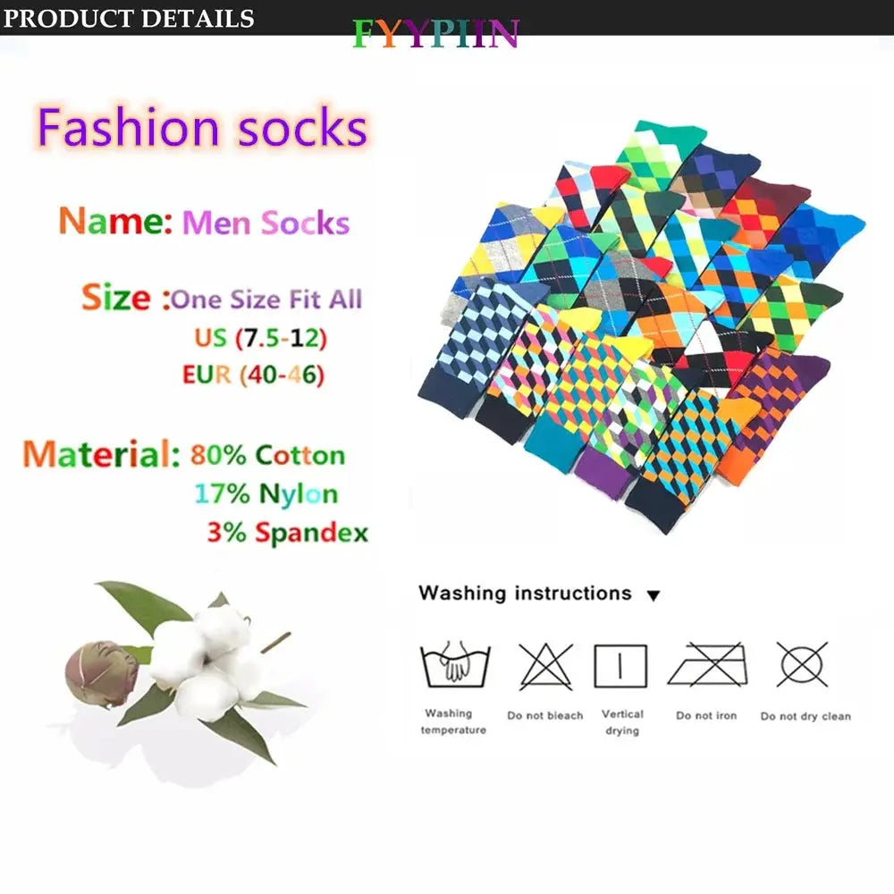 5 Pack Novelty Men's Cotton Crew Socks With Colorful Pattern Funny Happy Fashion Dress Socks
