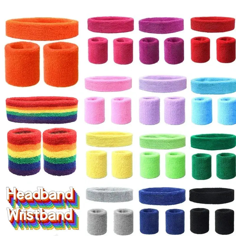 Fashion Sports Headband And Wristband Towel Set Sweatband Cotton Blend For Women And Men Cycling Gym Basketball Tennis