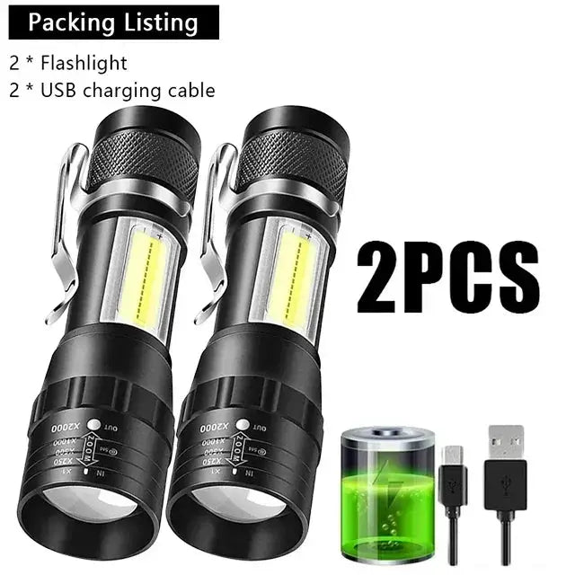 SummitBeam Portable Rechargeable LED Flashlight With Pen Clip Zoomable Waterproof Torch Side Light For Outdoors