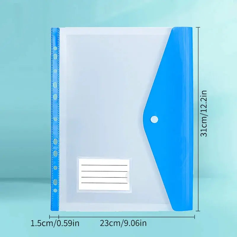 Huajie A4 large-capacity file binder with translucent cover and blue diagonal front flap