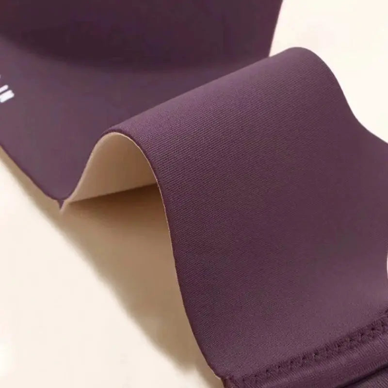 Purple seamless bralette close-up of cup edge in soft fabric