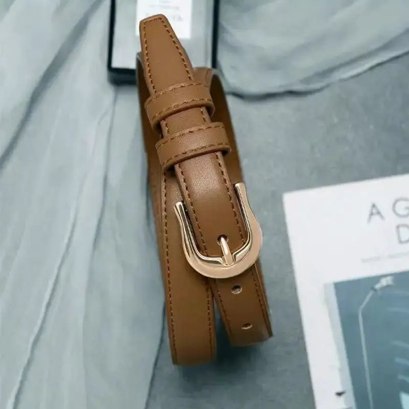 NovaWear Summer Brown PU Leather Belt 2 Cm Wide For Western Pants Versatile Accessory
