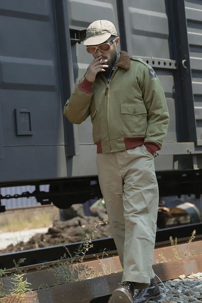 Simples Market Rugged Bronson Army Chino Trousers in khaki 1942 pattern military-style casual pants