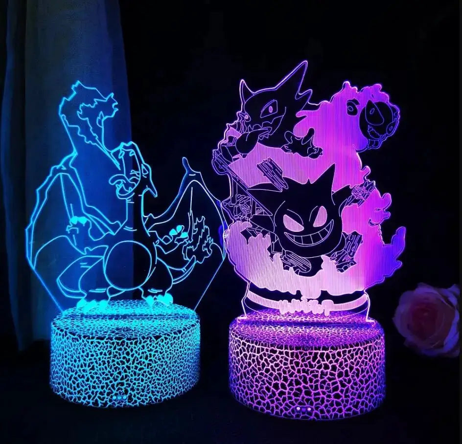 Pokemon Gengar Haunter Gastly 3D LED Night Light Color Changing USB Illusion Lamp For Kids And Fans