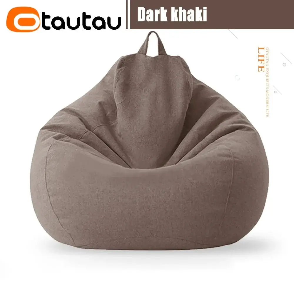 OTAUTAU 70cm bean bag sofa with filler in dark khaki cotton-linen fabric, Simples Market