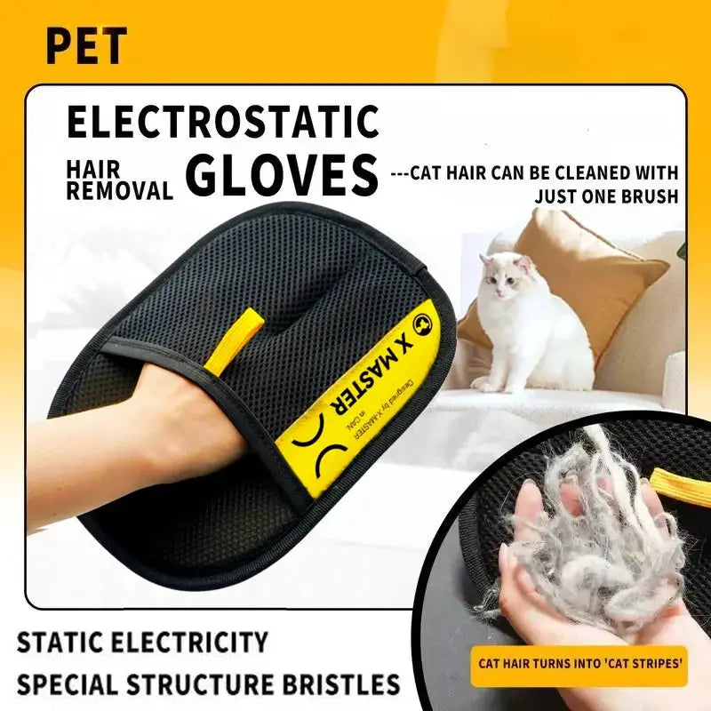 Electrostatic Pet Hair Removal Gloves For Cats And Dogs Reusable Washable Grooming Glove With 2 In 1 Lint Roller Brush
