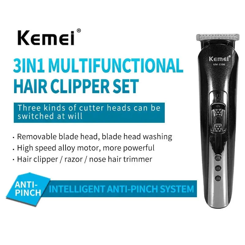 Kemei KM 1506 3 In 1 Electric Shaver USB Charging Hair Trimmer Nose And Face Grooming USB Rechargeable