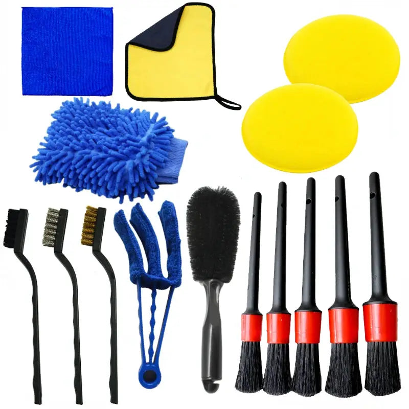 Car detailing brush set by Simples Market; multi-piece kit with yellow sponges and blue mitts