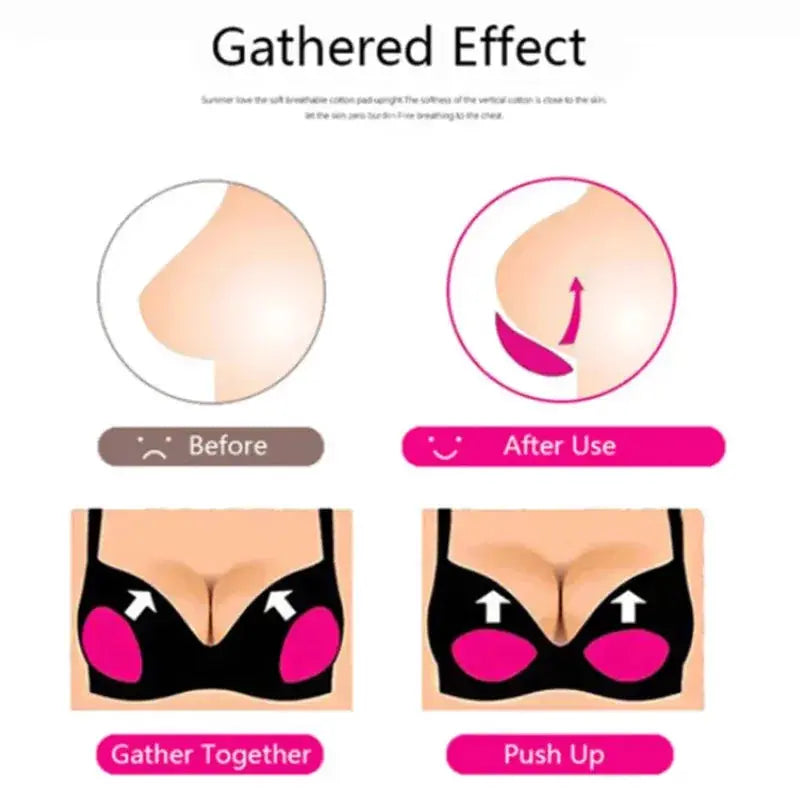Chest Push Up Sticky Bra With Thicker Sponge Pads Removable Silicone Inserts Invisible Swimsuit Bra