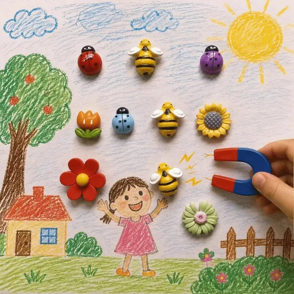 Simples Market 10pcs refrigerator magnets; colorful bee, ladybug, flower and sunflower designs for kitchen decor
