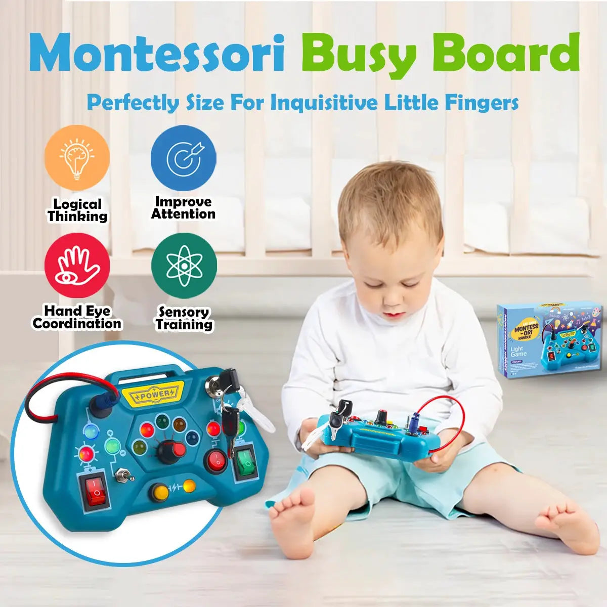 Montessori Busy Board Toy For Toddlers Educational Travel Gift For Boys And Girls