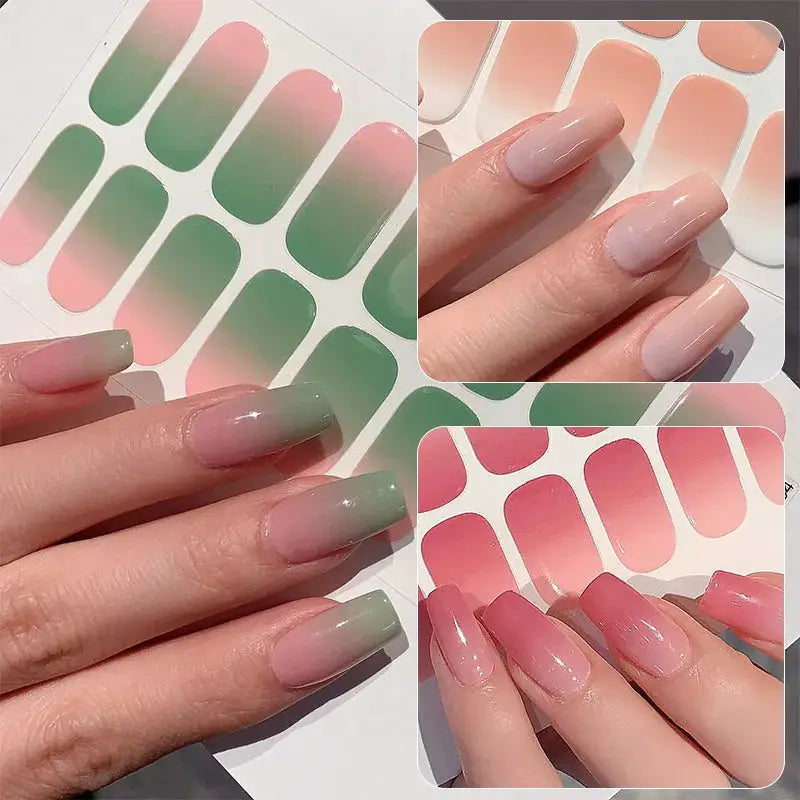 Full-cover gradient nail stickers (14/16 tips), multi-color, self-adhesive press-on decals by Simples Market