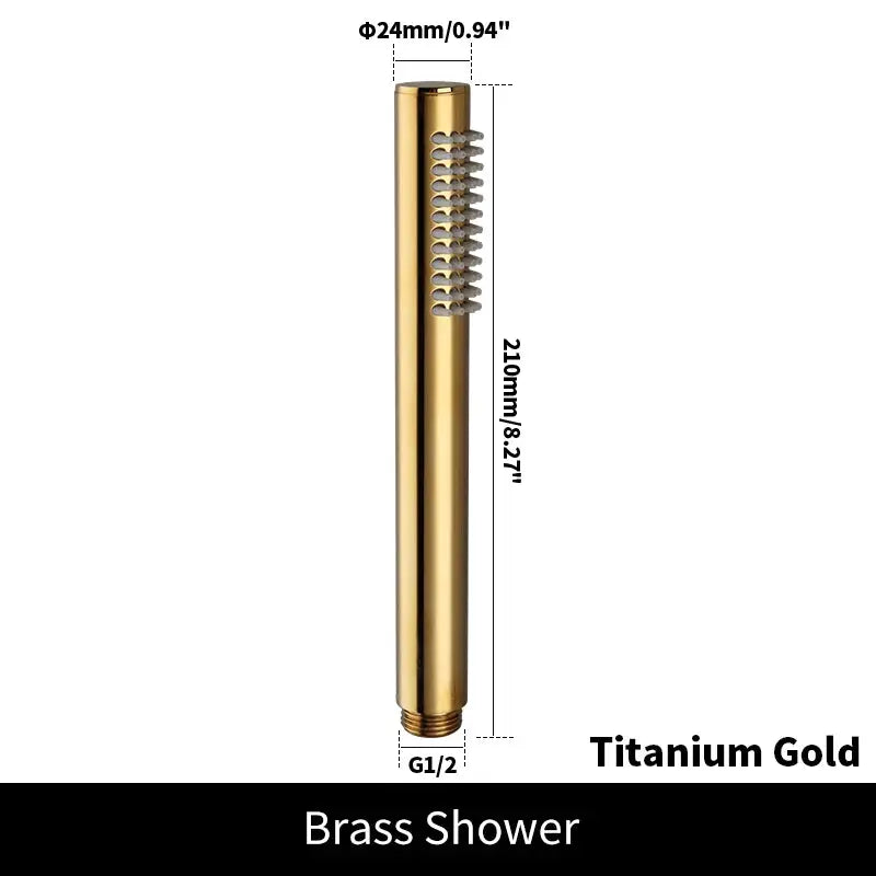 Brass handheld shower head in titanium gold brushed finish with nozzle cluster and G1/2 thread