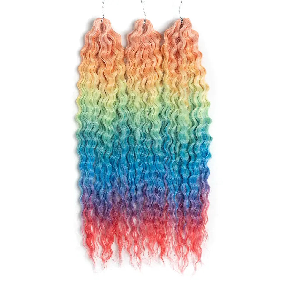 Ariel Synthetic Twist Crochet Hair, 3 bundles, 22in, ombre rainbow water-wave extensions
