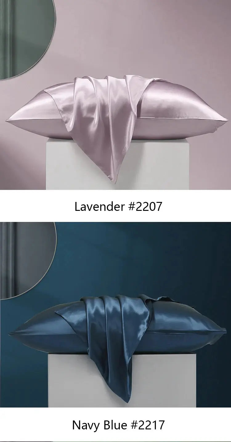Simples Market mulberry silk pillowcase set in lavender and navy blue, 19 momme OEKO-TEX, 2 pcs