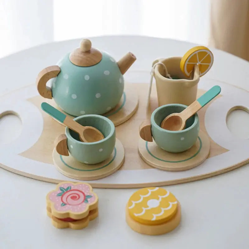 Wooden Afternoon Tea Set For Toddlers Pretend Play Kitchen Tea Party Accessories Food Toy Educational Gift