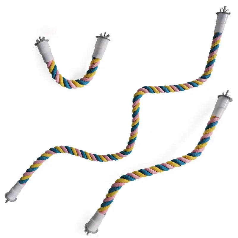 Parrot rope bite toy, colorful cotton rope for birds, elastic climbing swing cage toy